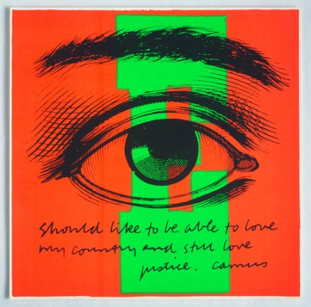 Corita Kent, E eye love, 1968, serigraph.COURTESY OF THE TANG MUSEUM AT SKIDMORE COLLEGE AND CORITA ART CENTER, LOS ANGELES.