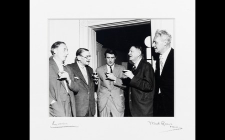 T.S. Eliot, W.H. Auden, Ted Hughes, Stephen Spender and Louis McNeice in Faber and Faber's offices, 24 Russell Square, 1960.