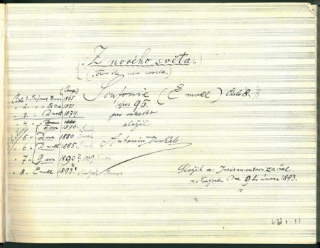 Χειρόγραφο του Ντβόρζακ με τον τίτλο της 9ης συμφωνίας: «Από τον Νέο Κόσμο».