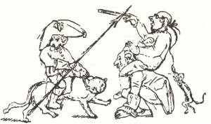 Το σκίτσο είναι του ίδιου του Χόφμαν, όπου τον δείχνει καβάλα στον γάτο Μουρ να πολεμάει την πρωσική γραφειοκρατία.