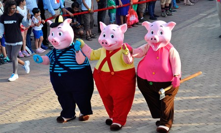 Three little pigs at The Grand Imagica Parade at Adlabs Imagica