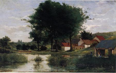 autumn-landscape-farm-and-pond-1877 gaugin