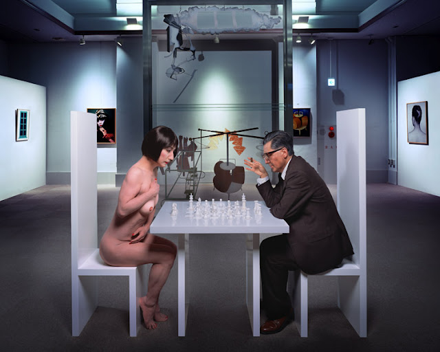 Yasumasa Morimura, 'Self-portrait as Marcel Duchamp with Yoko Ono white pieces', 2010 (1)