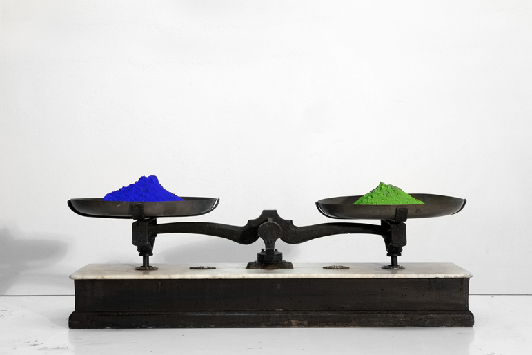 2 © Lydia Dambassina, 2011, A blue-green Δαμπασίνα byzantine toy, scale, color pigments, 25X76,5X20cm